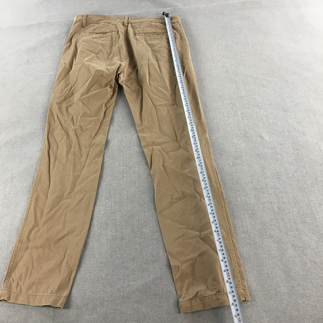 Giordano Mens Chino Pants Size 30 x 32 Brown Low Rise Slim Tapered Fit