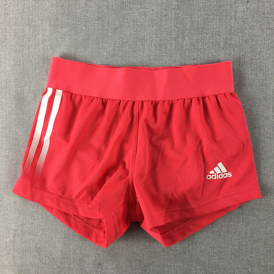 Adidas Kids Girls Shorts Size 9 - 10 Years Red Elastic Waist Logo Running