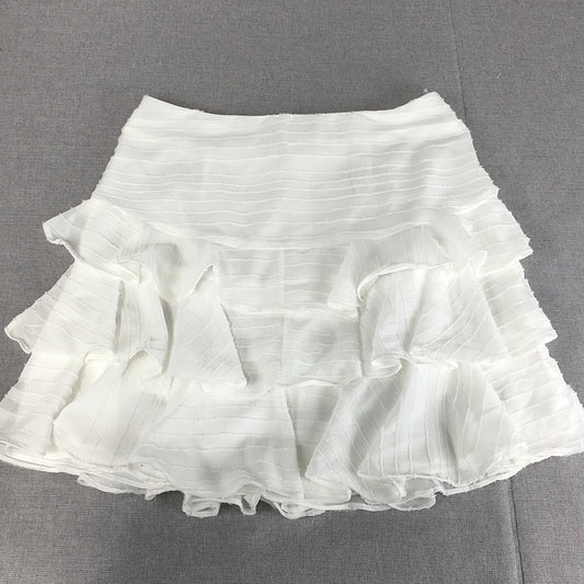 Indikah Womens Mini Skirt Size L / 12 White Tiered Back Zip