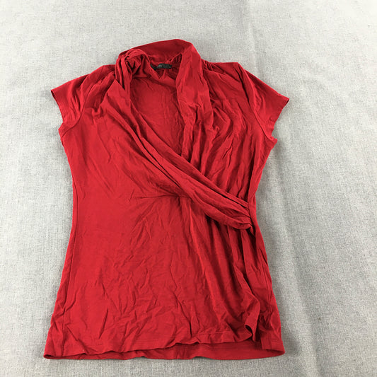 Events Womens Top Size M Red Stretch Fabric Short Sleeve Blouse