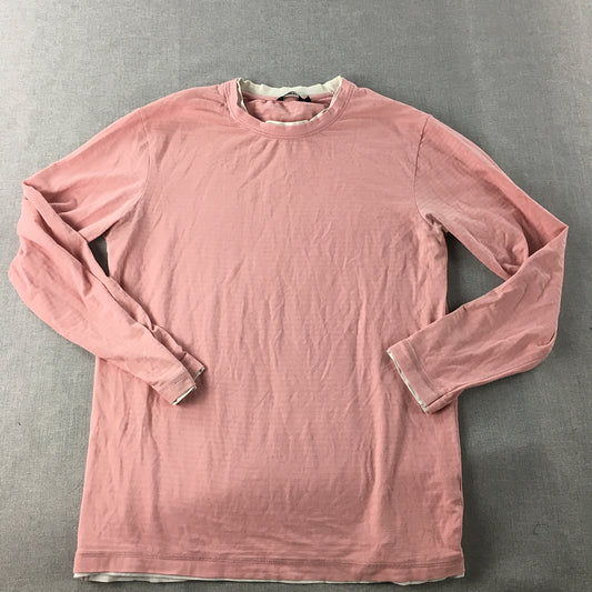 Zara Man Shirt Size XL Slim Fit Pink Long Sleeve Pullover Crew Neck