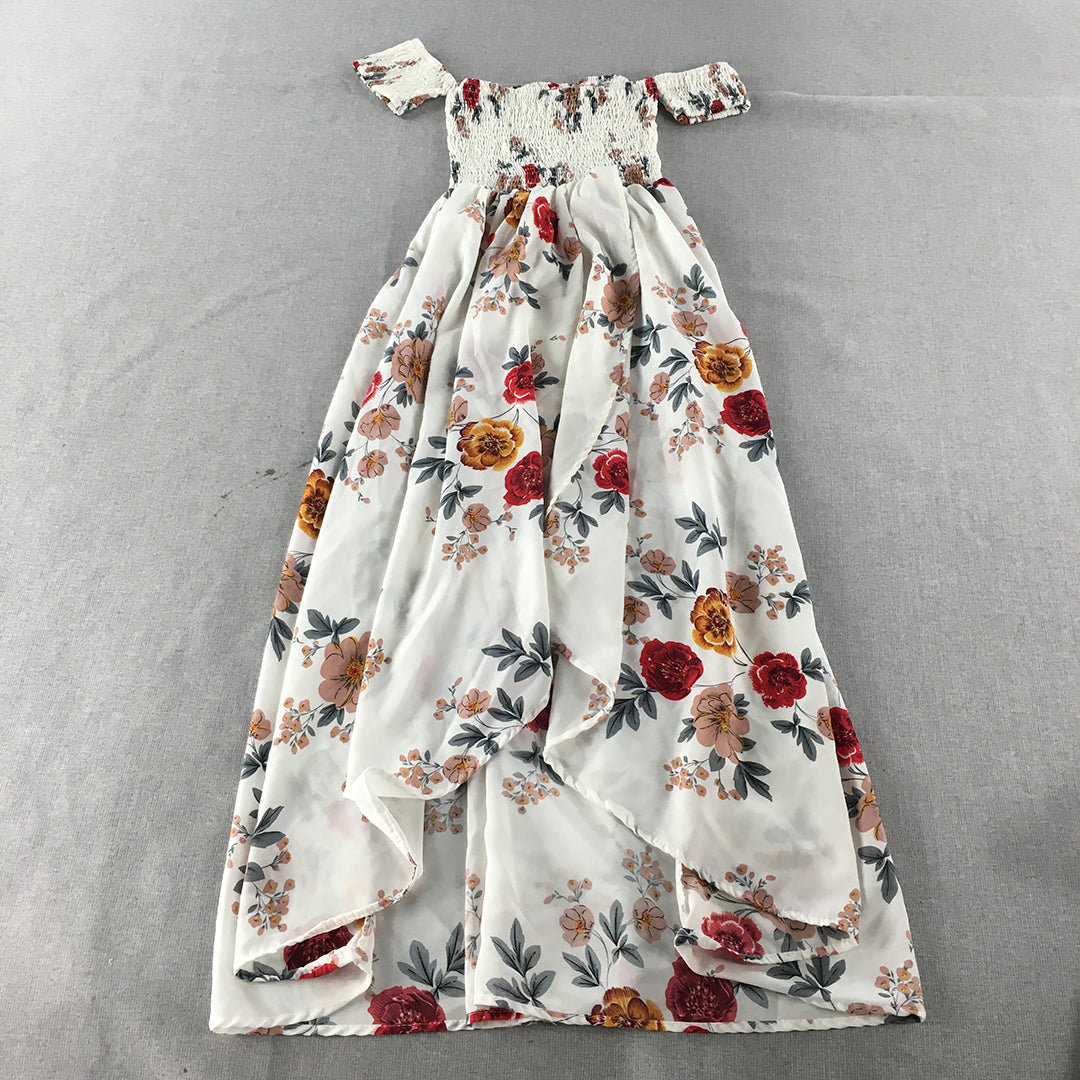 Xuan Ao Womens Sundress Size S White Floral Fit Flare Pleated Midi