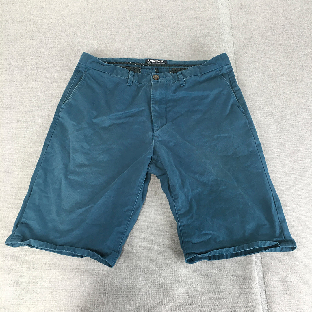 UniqTee Mens Chino Shorts Size L Blue Pockets Casual Walking