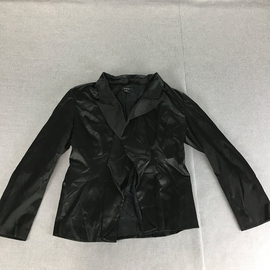 Re-Launch Womens Satin Jacket Size 10 Black Blazer Collared Coat