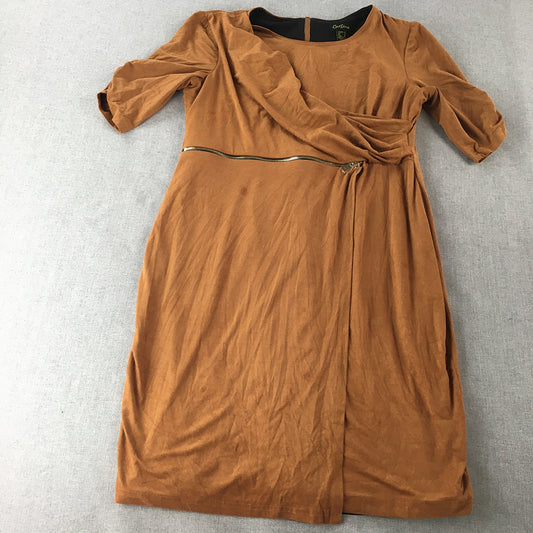 Cartise Womens Pencil Dress Size 12 Brown Short Sleeve Mini Wrap