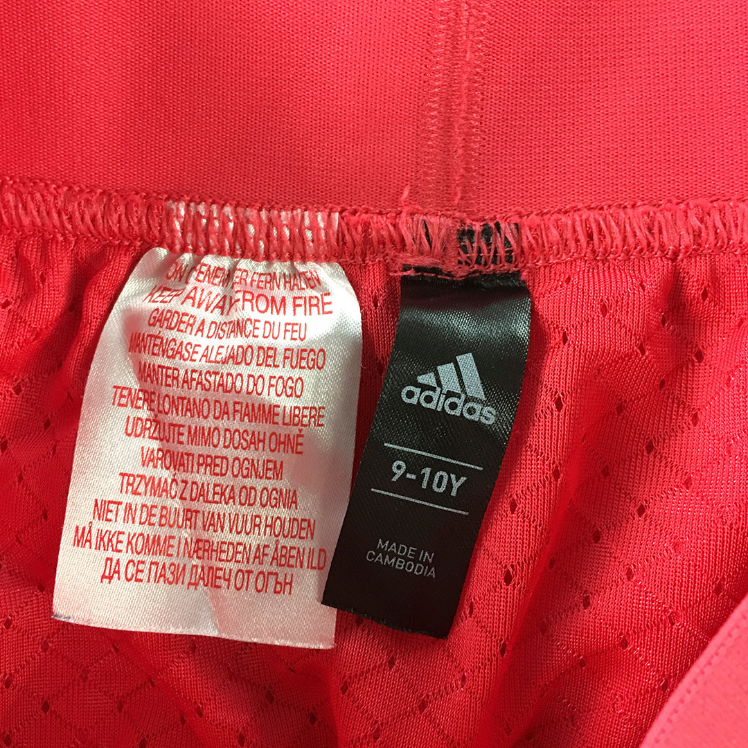 Adidas Kids Girls Shorts Size 9 - 10 Years Red Elastic Waist Logo Running