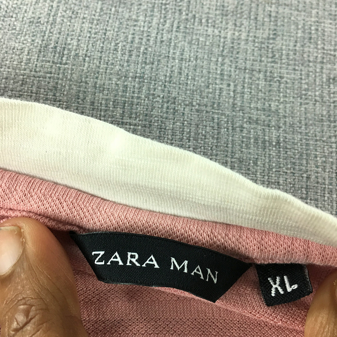 Zara Man Shirt Size XL Slim Fit Pink Long Sleeve Pullover Crew Neck