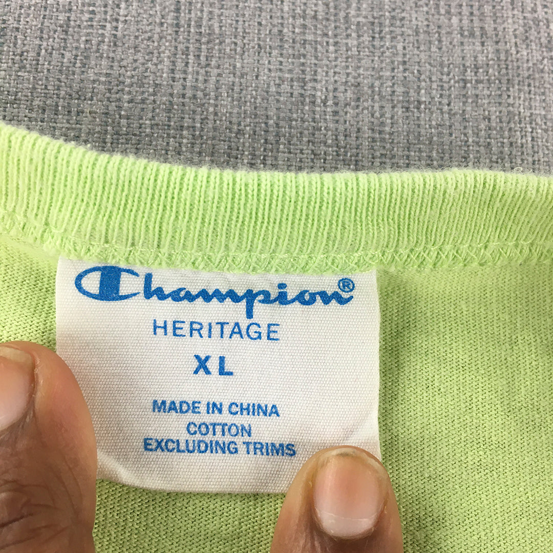 Champion Mens T-Shirt Size XL Green Big Embroidered Logo Short Sleeve Tee