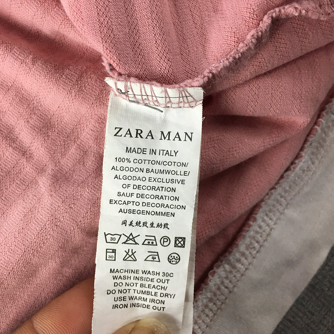 Zara Man Shirt Size XL Slim Fit Pink Long Sleeve Pullover Crew Neck