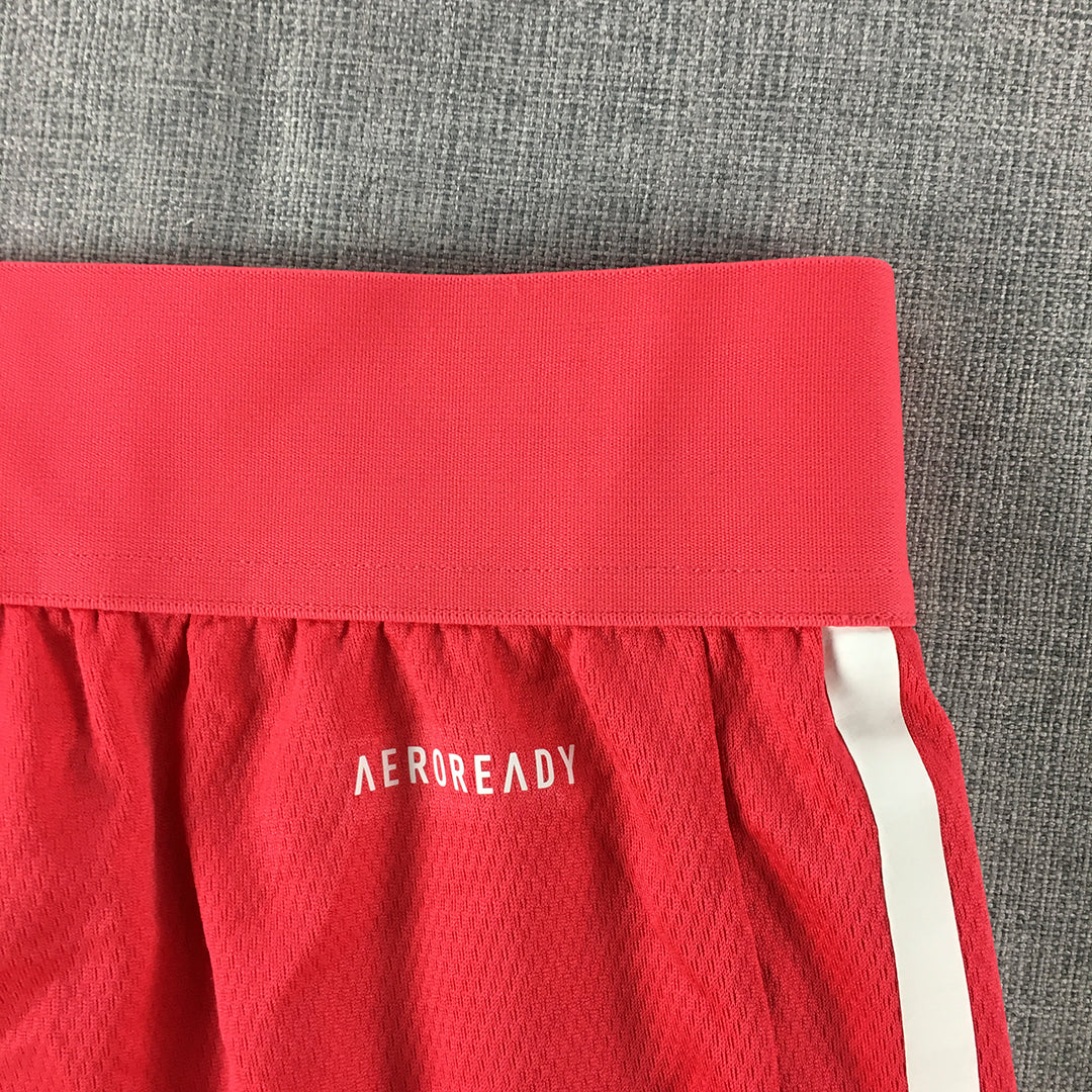 Adidas Kids Girls Shorts Size 9 - 10 Years Red Elastic Waist Logo Running