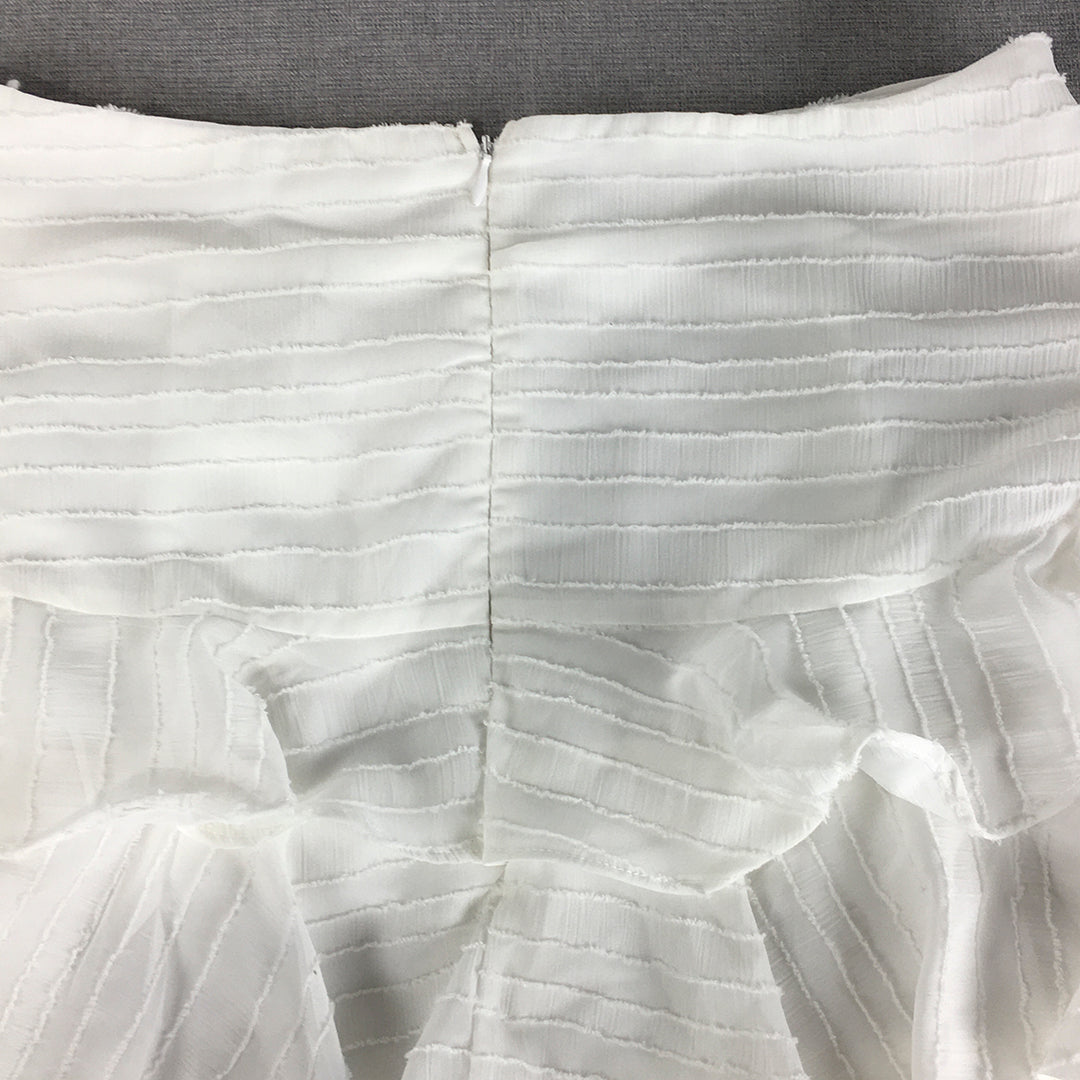 Indikah Womens Mini Skirt Size L / 12 White Tiered Back Zip