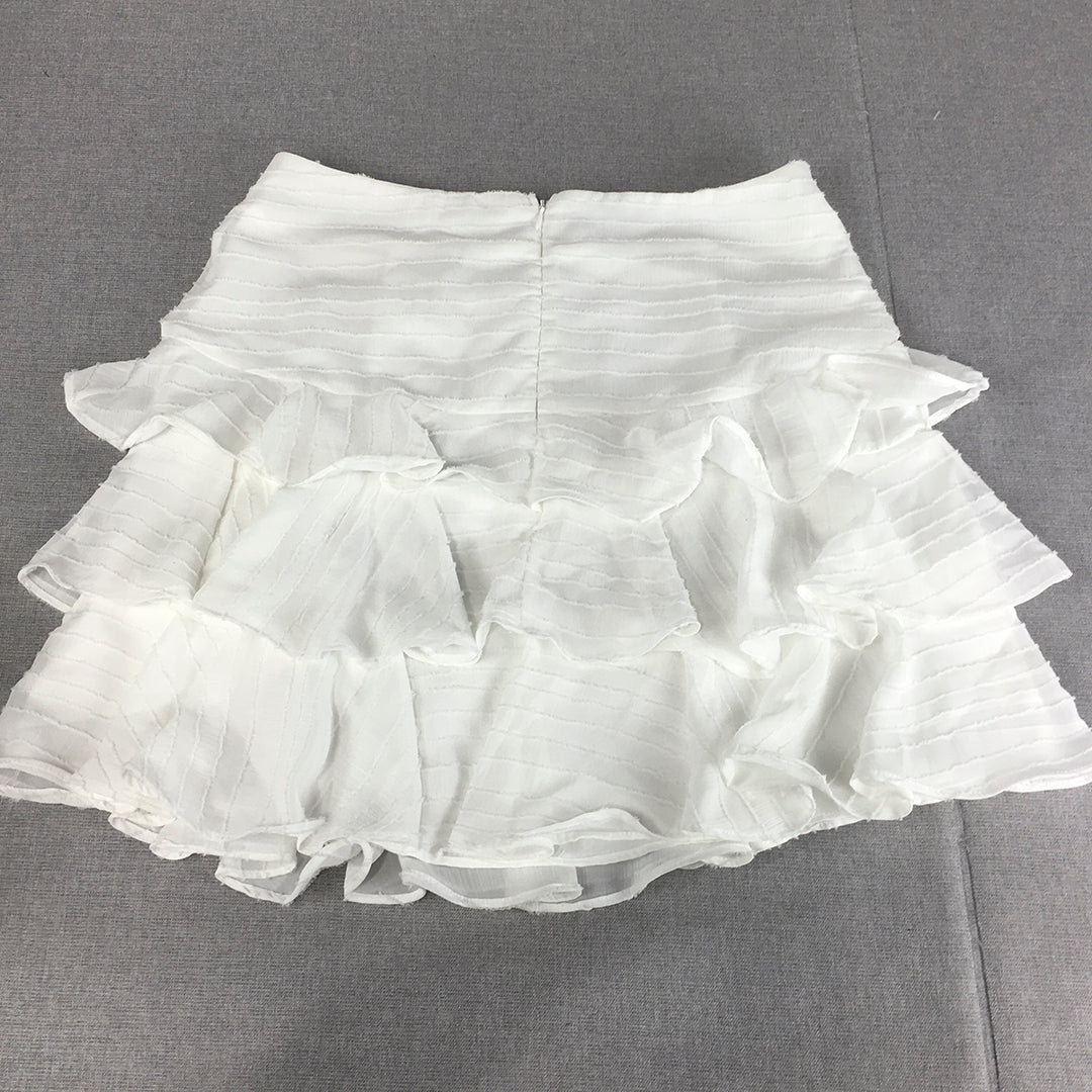 Indikah Womens Mini Skirt Size L / 12 White Tiered Back Zip