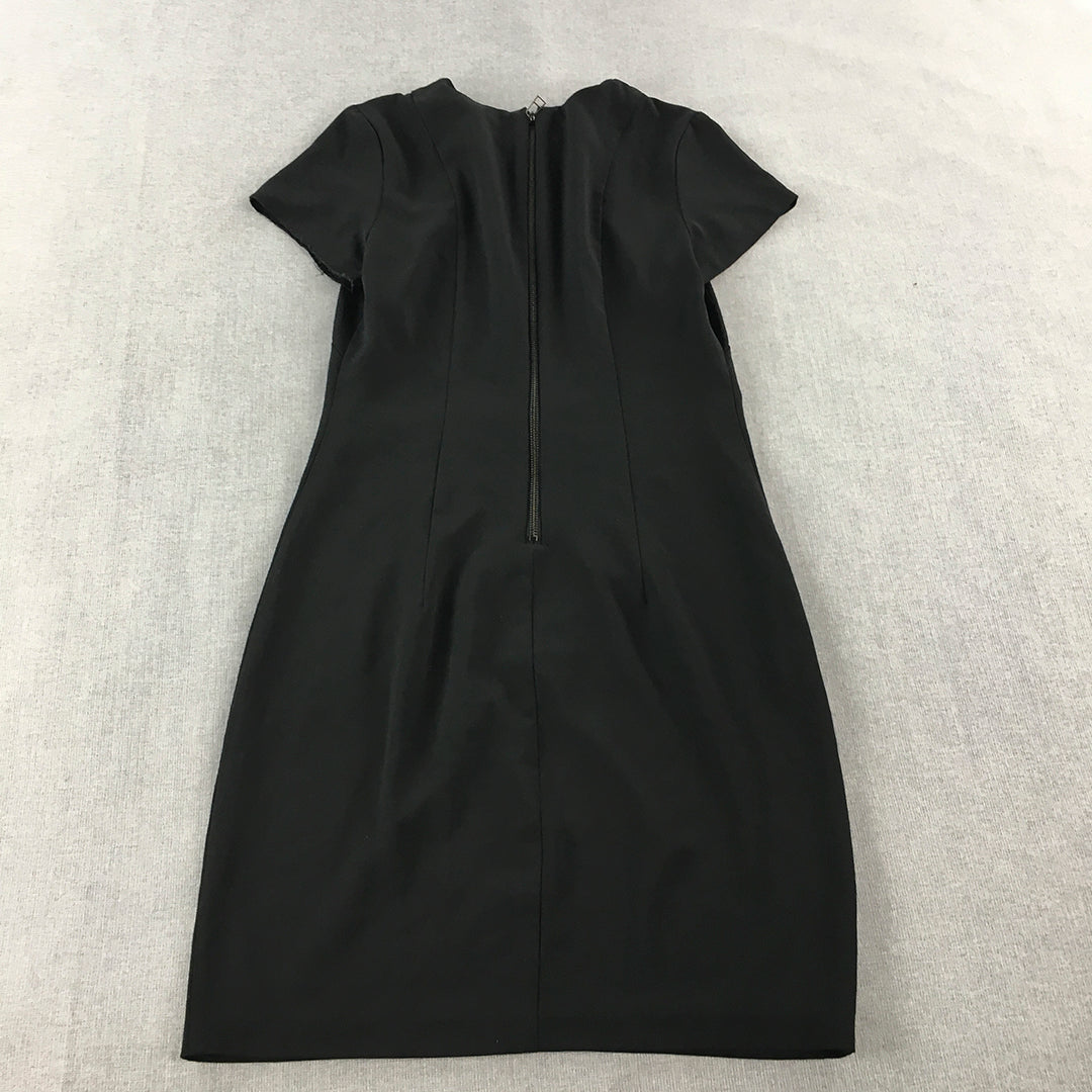 Leoni Womens Pencil Dress Size 8 Black Mini Short Sleeve Round Neck