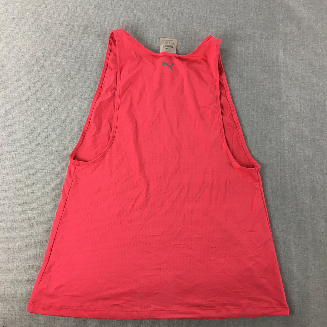 Puma Womens Tank Top Size M Hot Pink Logo Sleeveless Singlet Shirt