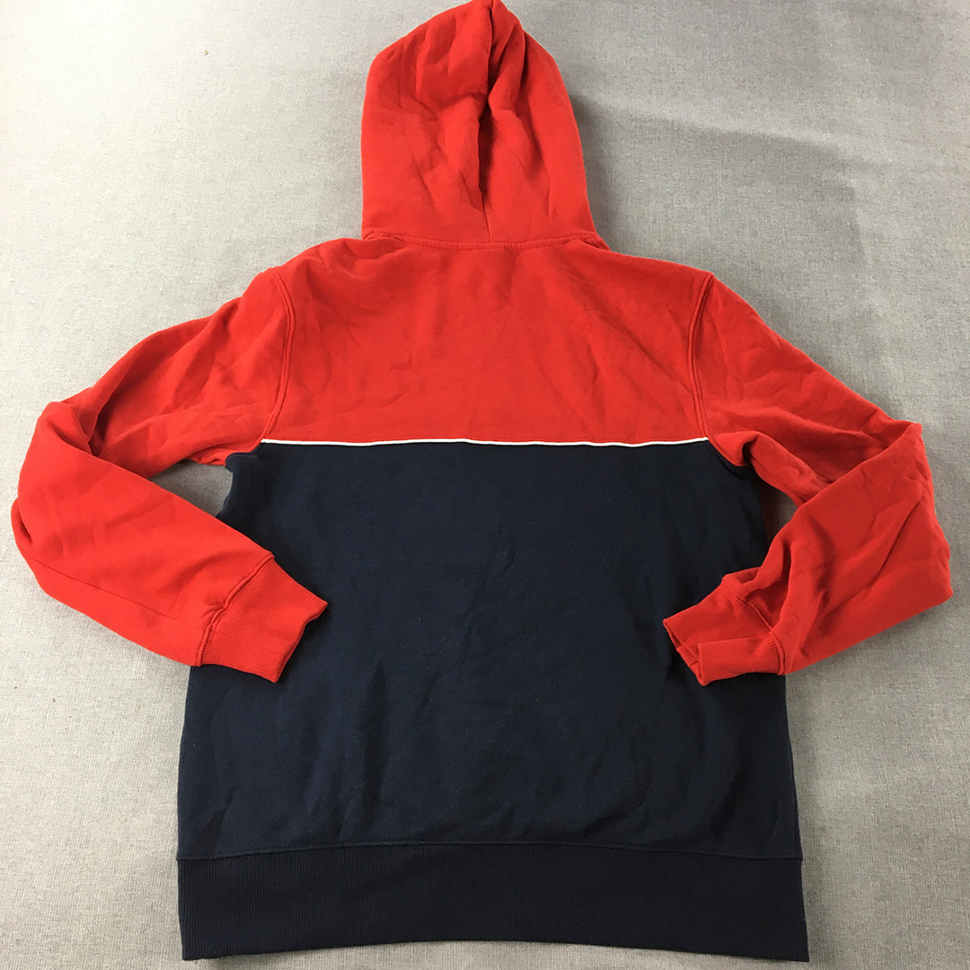 H&M Mens Hoodie Sweater Size S Red Navy Blue Pockets Pullover Jumper