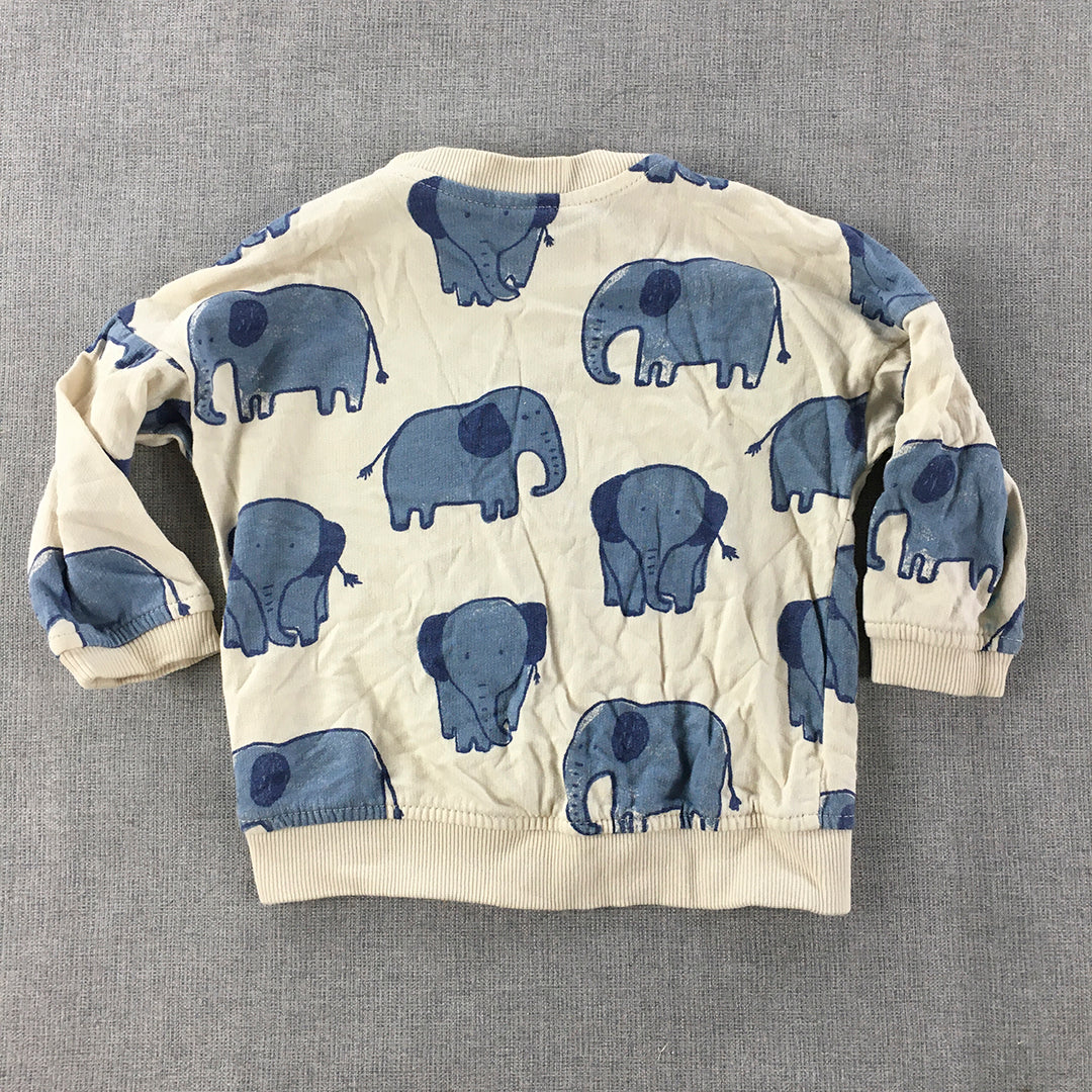 H&M Baby Sweater Size 00 (4 - 6 Months) Cream Beige Blue Elephant Jumper