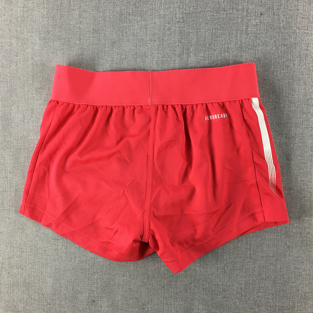 Adidas Kids Girls Shorts Size 9 - 10 Years Red Elastic Waist Logo Running