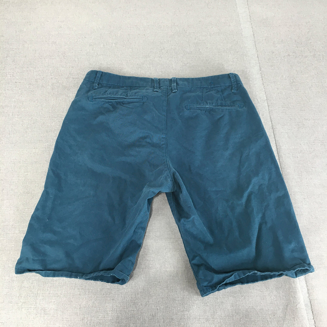 UniqTee Mens Chino Shorts Size L Blue Pockets Casual Walking