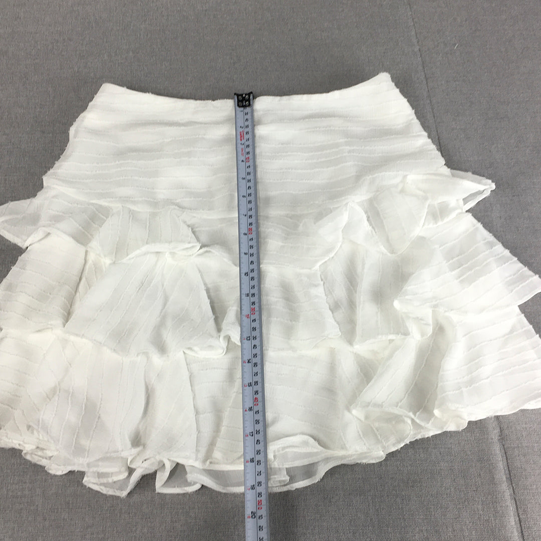 Indikah Womens Mini Skirt Size L / 12 White Tiered Back Zip