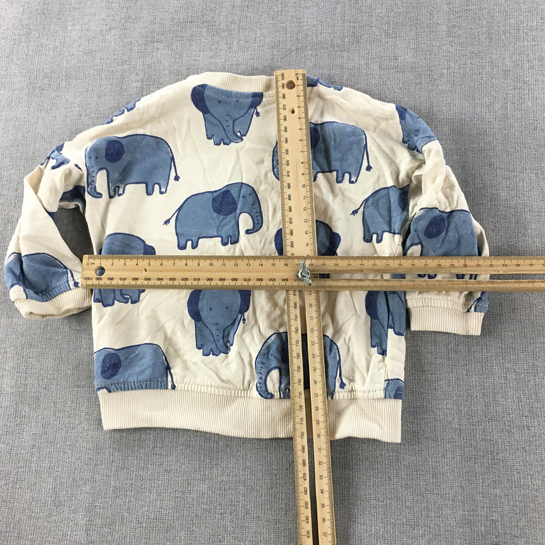 H&M Baby Sweater Size 00 (4 - 6 Months) Cream Beige Blue Elephant Jumper