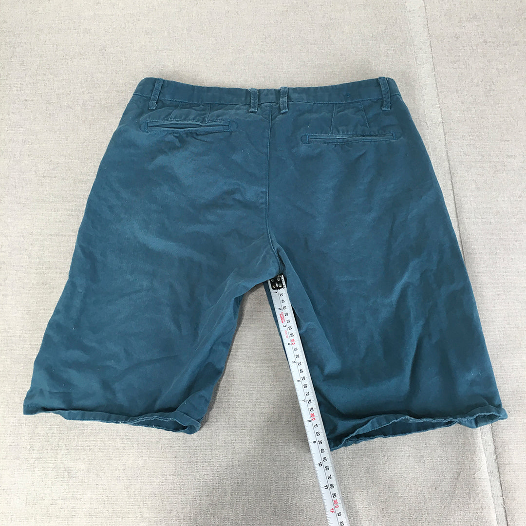 UniqTee Mens Chino Shorts Size L Blue Pockets Casual Walking