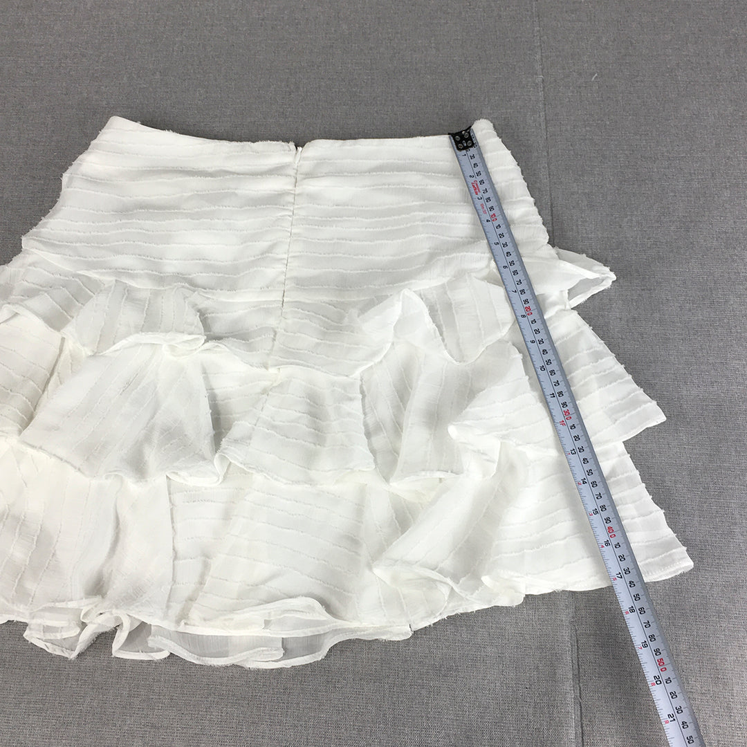 Indikah Womens Mini Skirt Size L / 12 White Tiered Back Zip