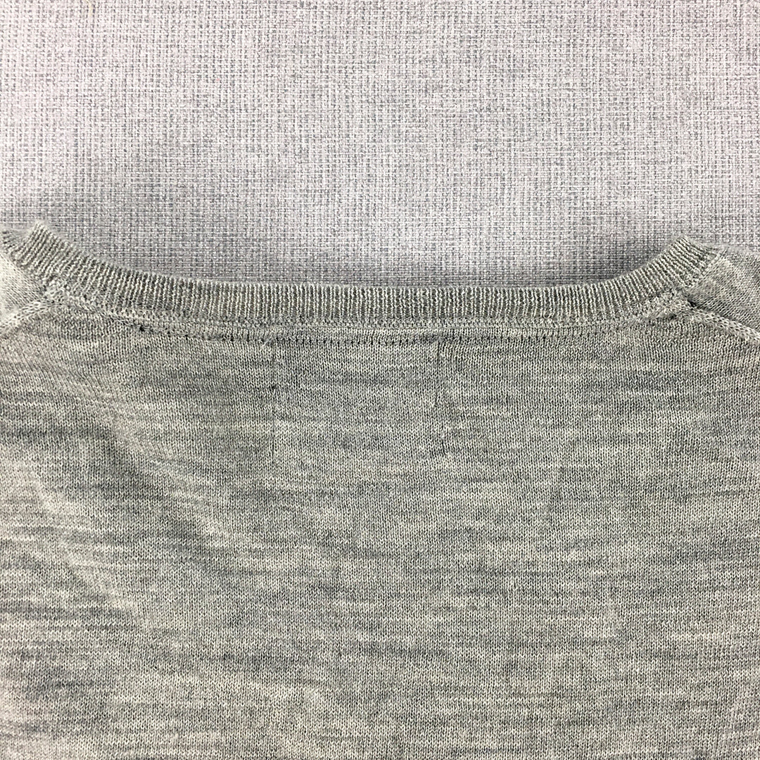 Oxford Mens 100% Merino Wool Sweater Size L Grey V-Neck Knit Jumper