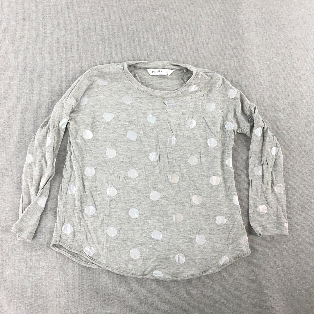 Decjuba Kids Girls Top Size 8 Grey Polka Dot Long Sleeve Pullover Shirt