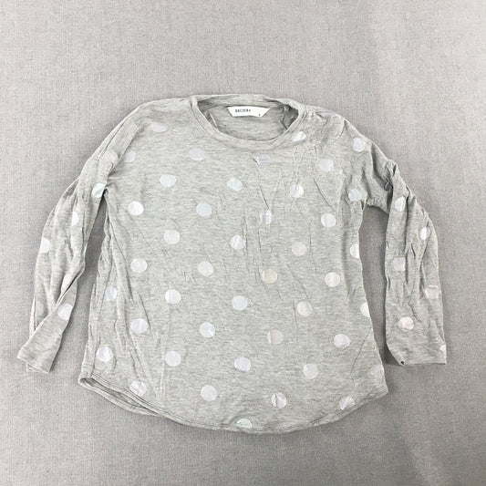 Decjuba Kids Girls Top Size 8 Grey Polka Dot Long Sleeve Pullover Shirt