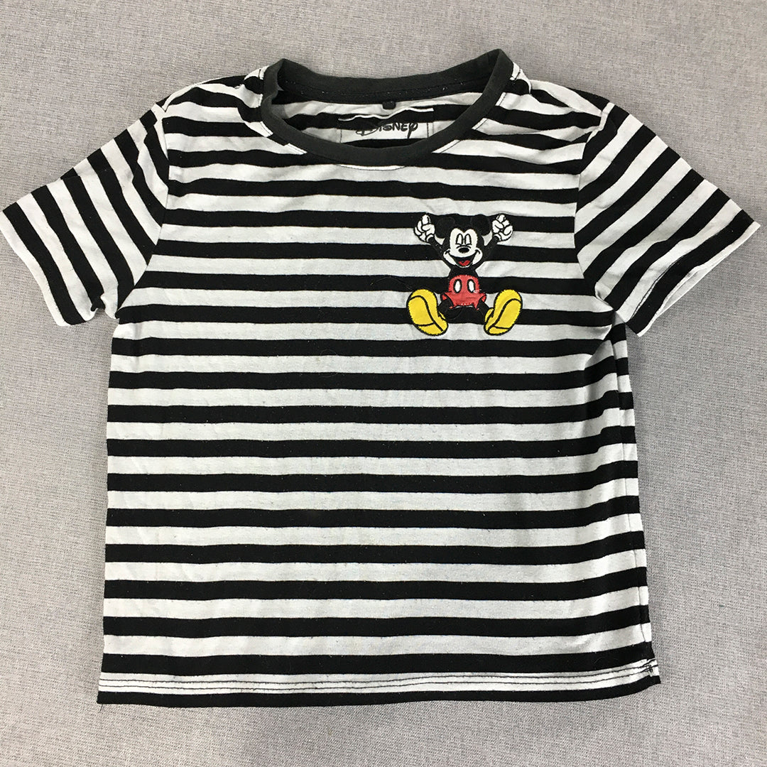 Disney Mickey Mouse Womens T-Shirt Size XXS Black White Striped Logo