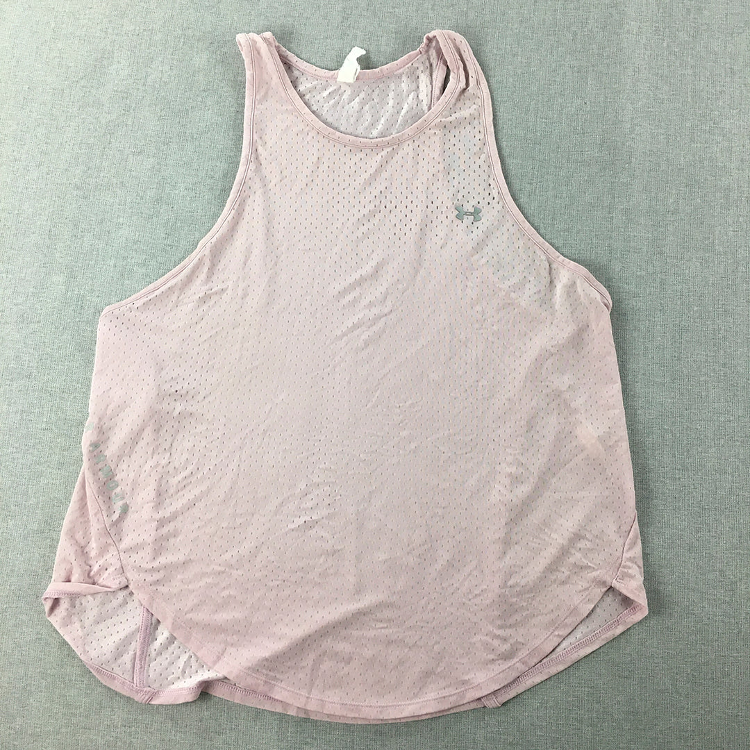 Under Armour Womens Tank Top Size L Pink Logo Sleeveless Shirt