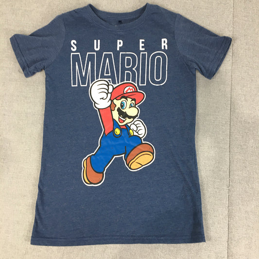 Super Mario Kids Boys T-Shirt Size 8 Blue Short Sleeve Top