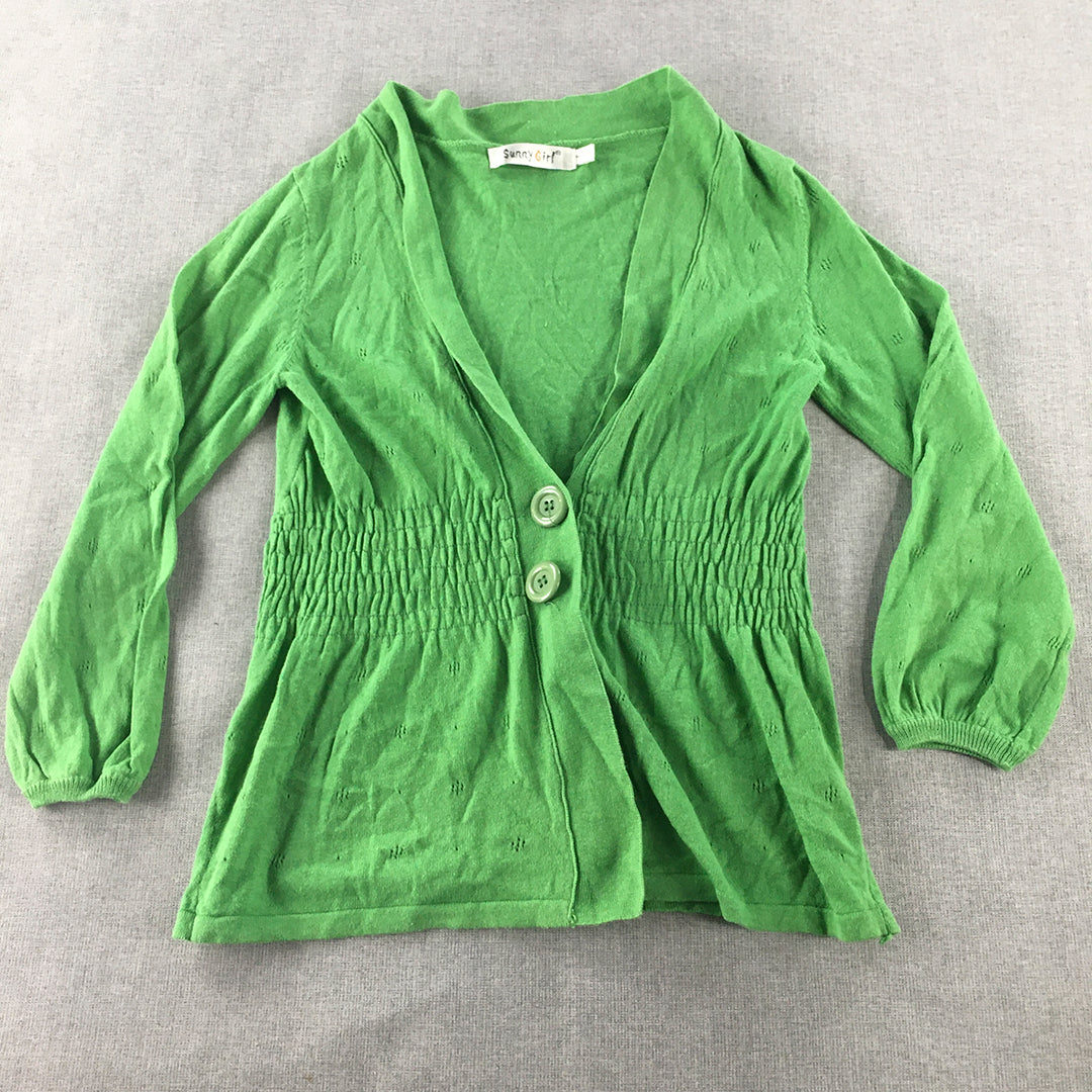 Sunny Girl Womens Cardigan Sweater Size S Green Long Sleeve Button