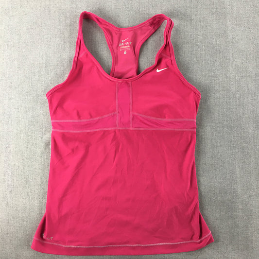 Nike Womens Tank Top Size M Hot Pink Logo Sleeveless Singlet Shirt Dri-Fit