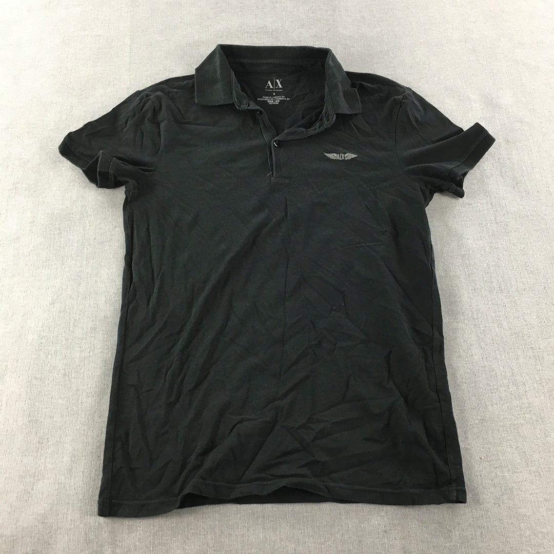 Armani Exchange Mens Polo Shirt Size S Black Logo Collared Rugby