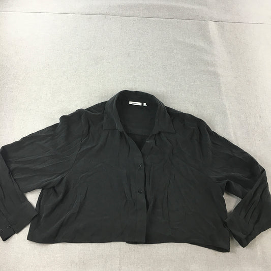 Weekday Womens Cropped Shirt Size L Black Collared Button-Up