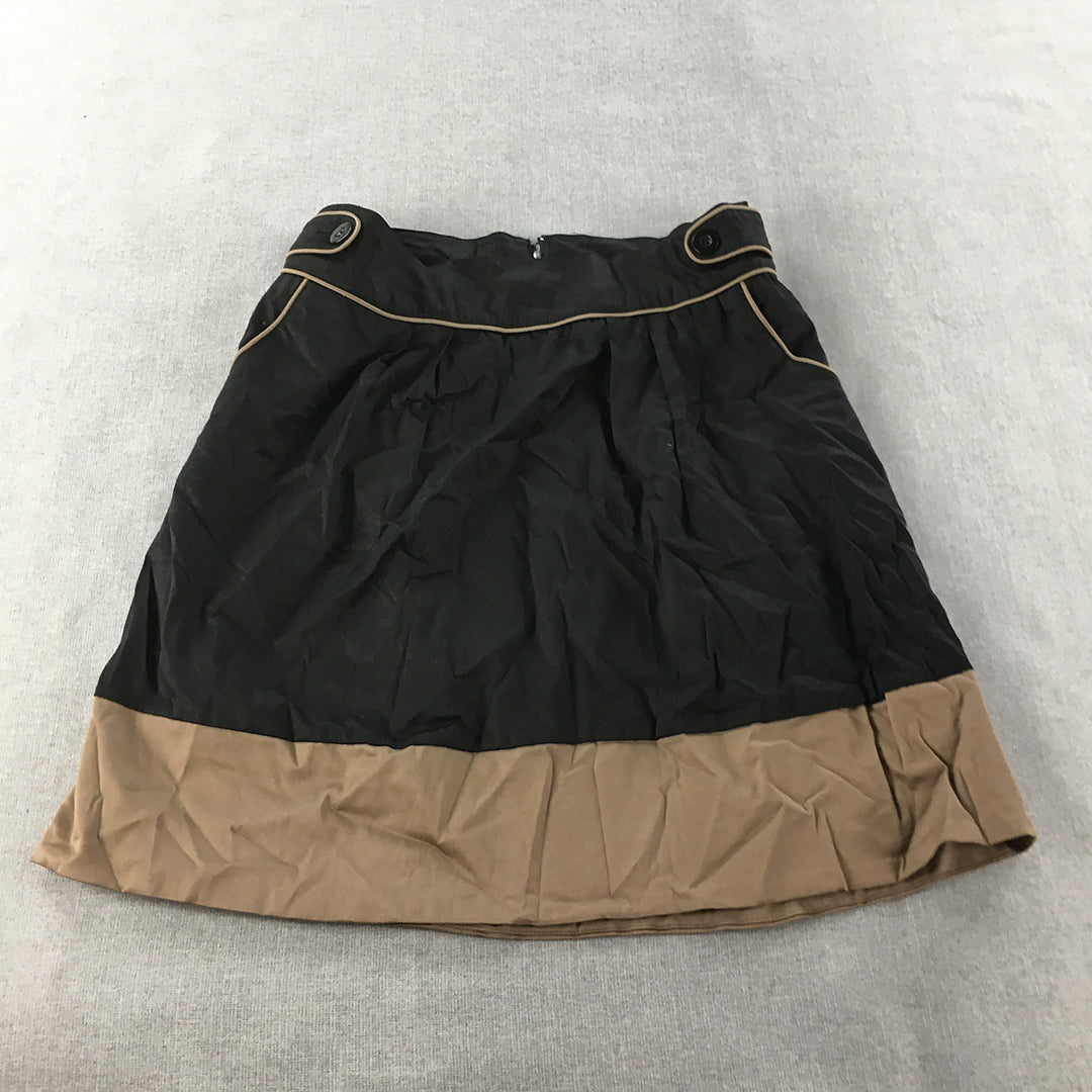 NEW Ally Womens A-Line Skirt Size 14 Black Beige Brown