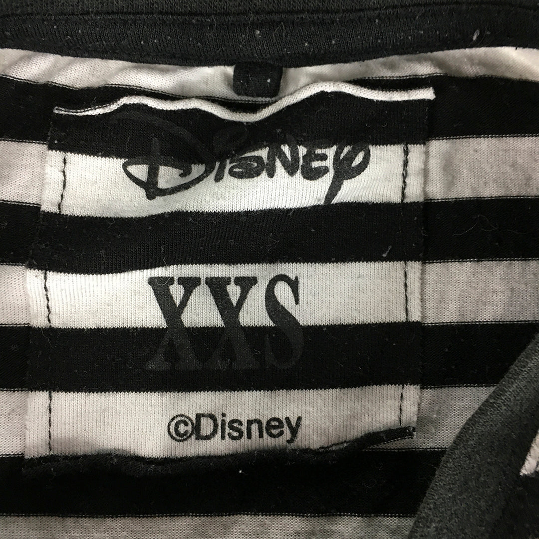 Disney Mickey Mouse Womens T-Shirt Size XXS Black White Striped Logo