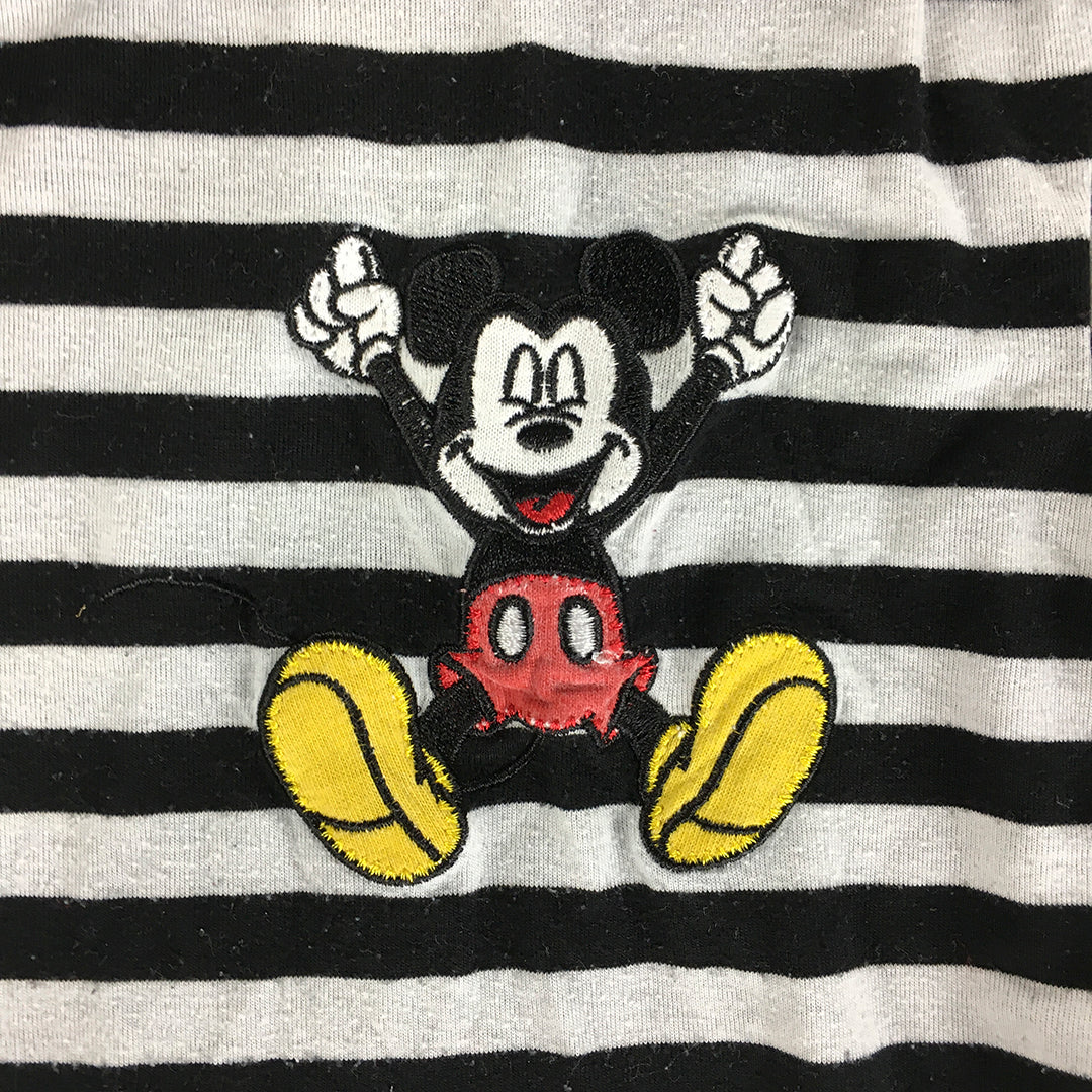 Disney Mickey Mouse Womens T-Shirt Size XXS Black White Striped Logo