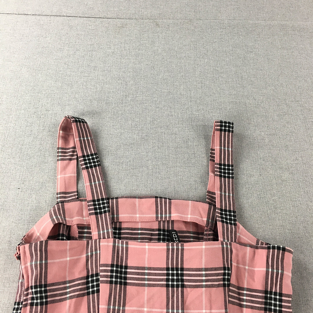 H&M Womens Mini Dress Size 10 Pink Checkered Sleeveless