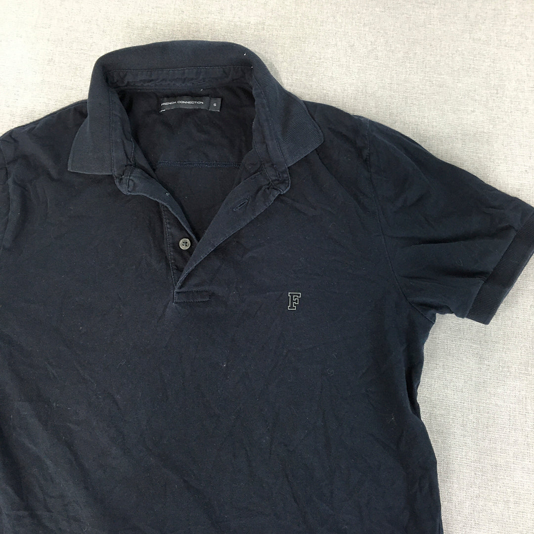 French Connection Mens Polo Shirt Size S Navy Blue Logo Collared Rugby