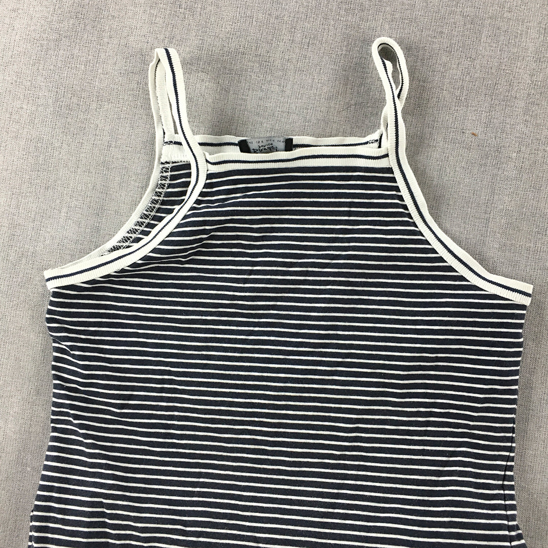 Bardot Junior Kids Girls Dress Size 16 Navy Blue Striped Sleeveless