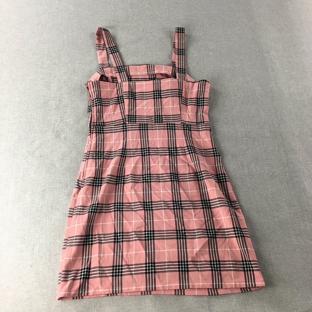 H&M Womens Mini Dress Size 10 Pink Checkered Sleeveless