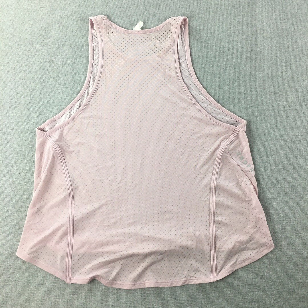 Under Armour Womens Tank Top Size L Pink Logo Sleeveless Shirt