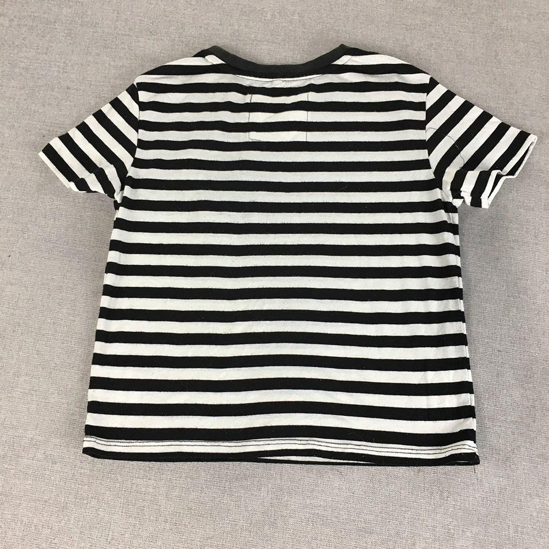 Disney Mickey Mouse Womens T-Shirt Size XXS Black White Striped Logo