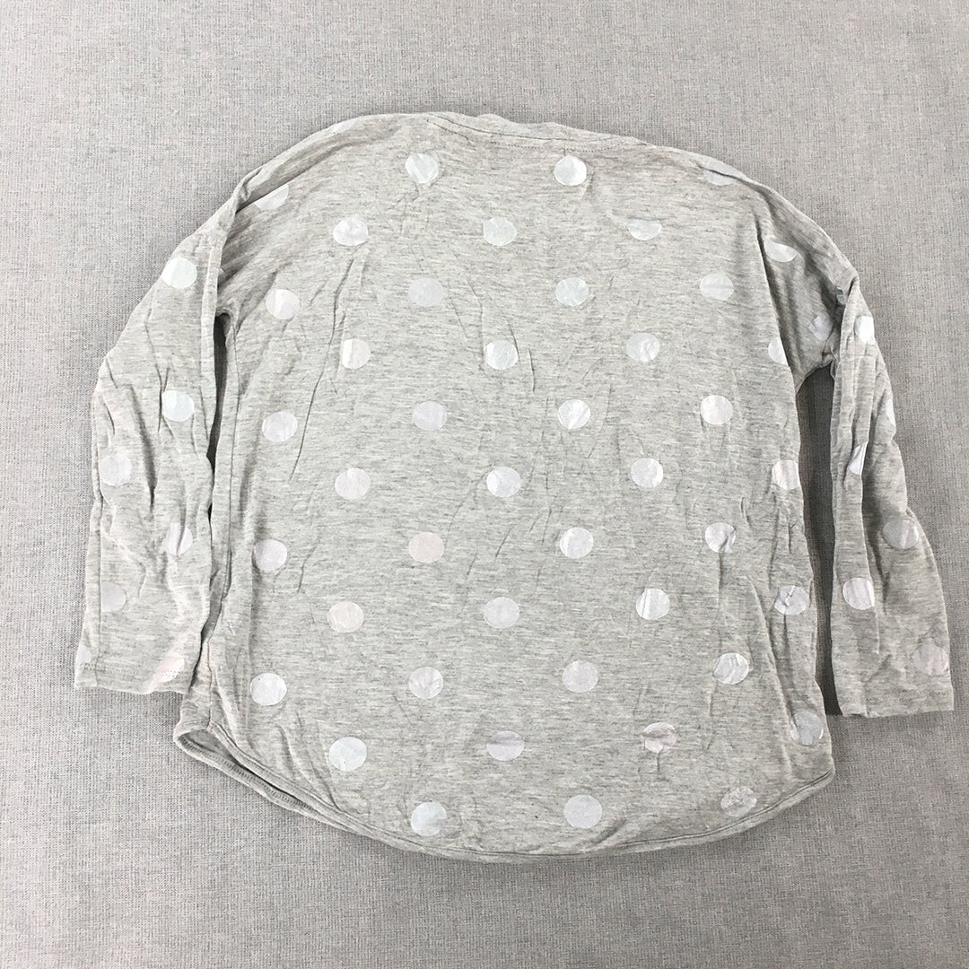 Decjuba Kids Girls Top Size 8 Grey Polka Dot Long Sleeve Pullover Shirt