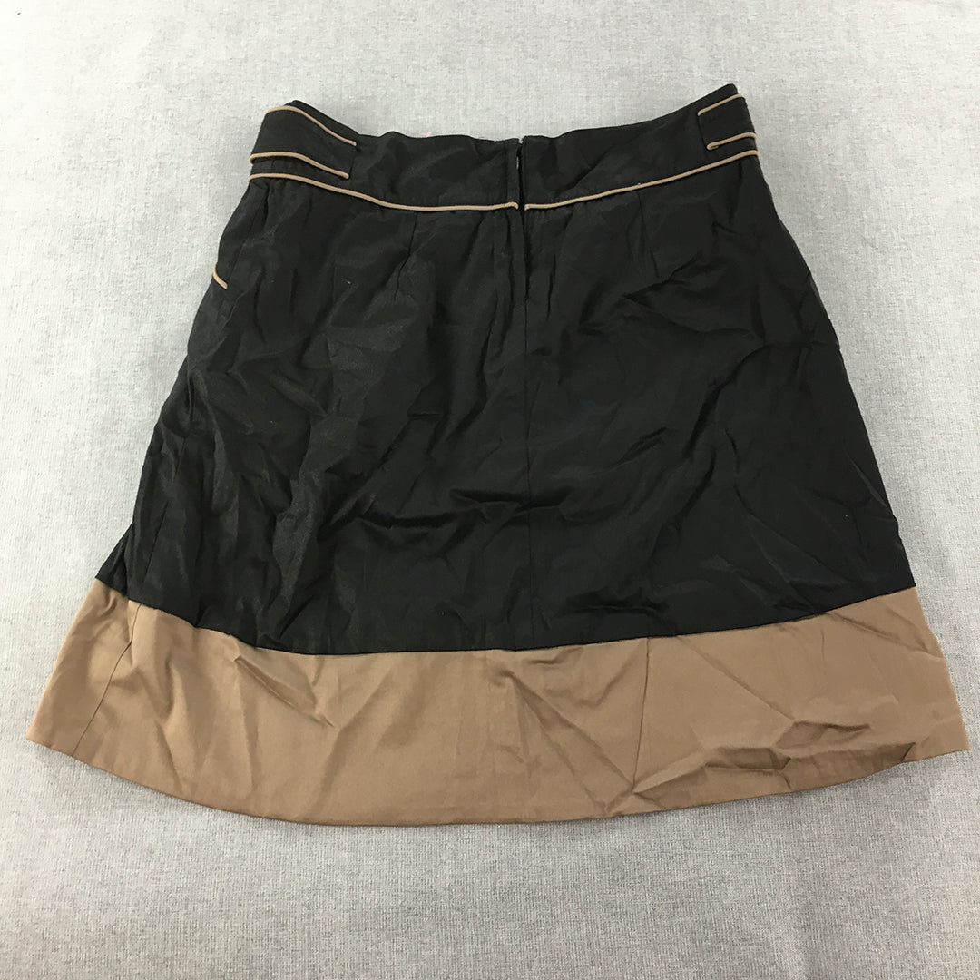 NEW Ally Womens A-Line Skirt Size 14 Black Beige Brown