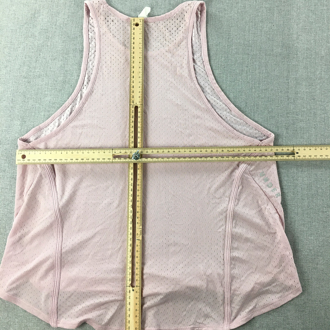 Under Armour Womens Tank Top Size L Pink Logo Sleeveless Shirt