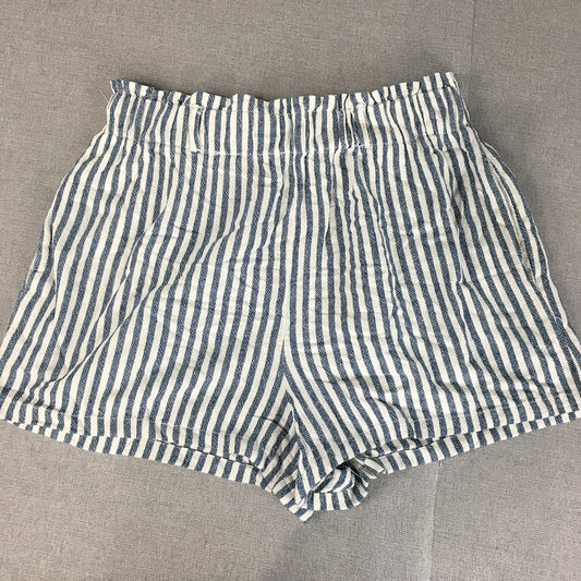 Angel Kiss Womens Linen Shorts Size L Blue White Elastic Waist