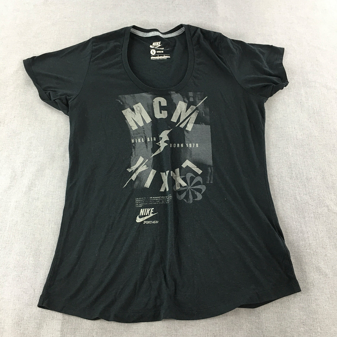 Nike Womens T-Shirt Size L Black Logo Short Sleeve Round Neck Top